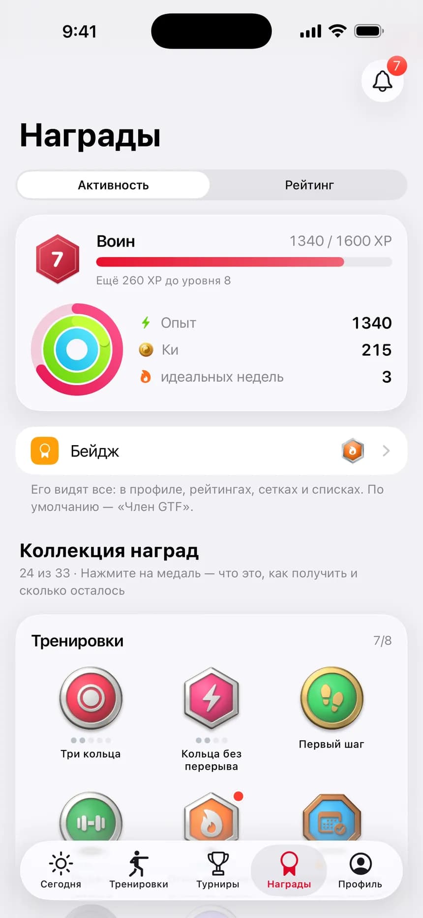 Опыт, Ки и коллекция медалей