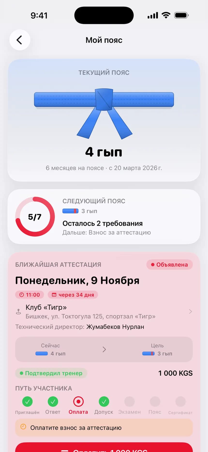 Пояс и аттестация: программа и хьенги