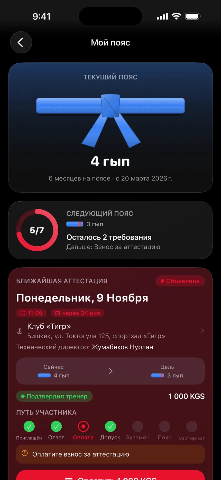 Пояс и аттестация: программа и хьенги
